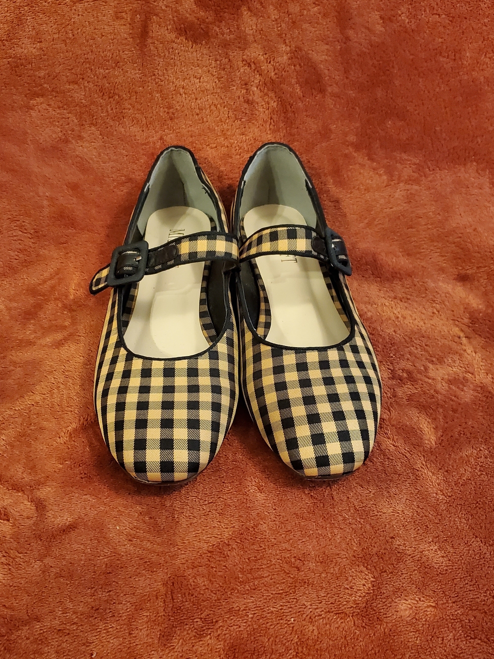 Mary Jane Flats in Gingham Black and Tan colors